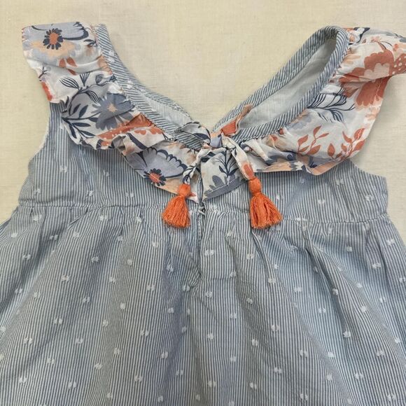 Tahari 3T Blue + White Striped Pinafore Toddler Dress Polka Dots Floral Ruffles - Picture 4 of 7